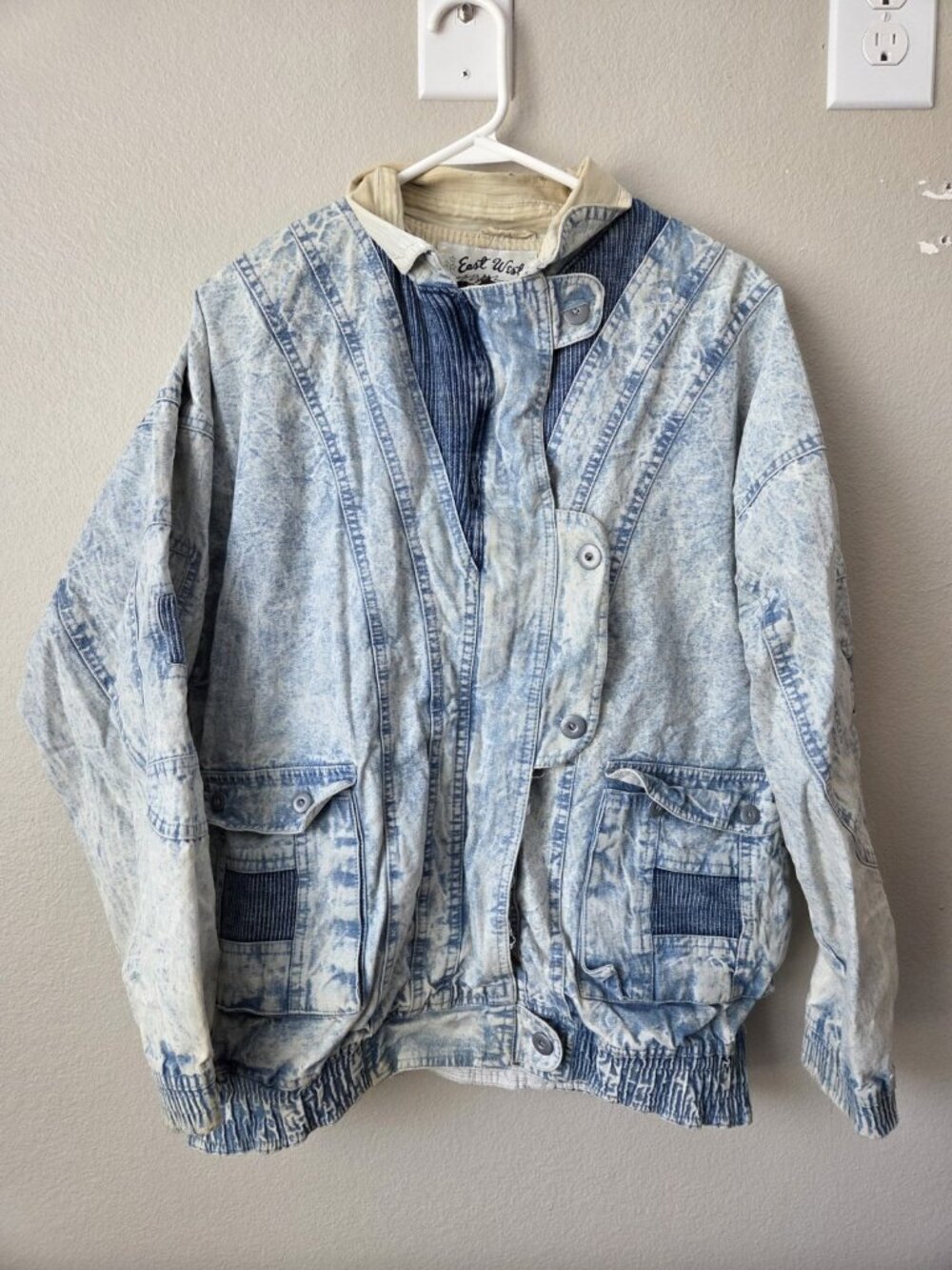 Vintage 80s East West Acid Wash Denim Bomber Jacket Size M  Flawed